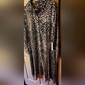 Leopard Shirt dress, 16W, black on beige, Jessica London